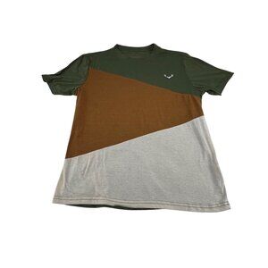 Shein Colorblock T-Shirt In Green Brown Embroidered Deer Logo Streetwear Casual